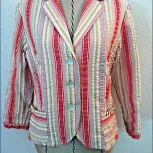 CAbi Seersucker pink and green jacket